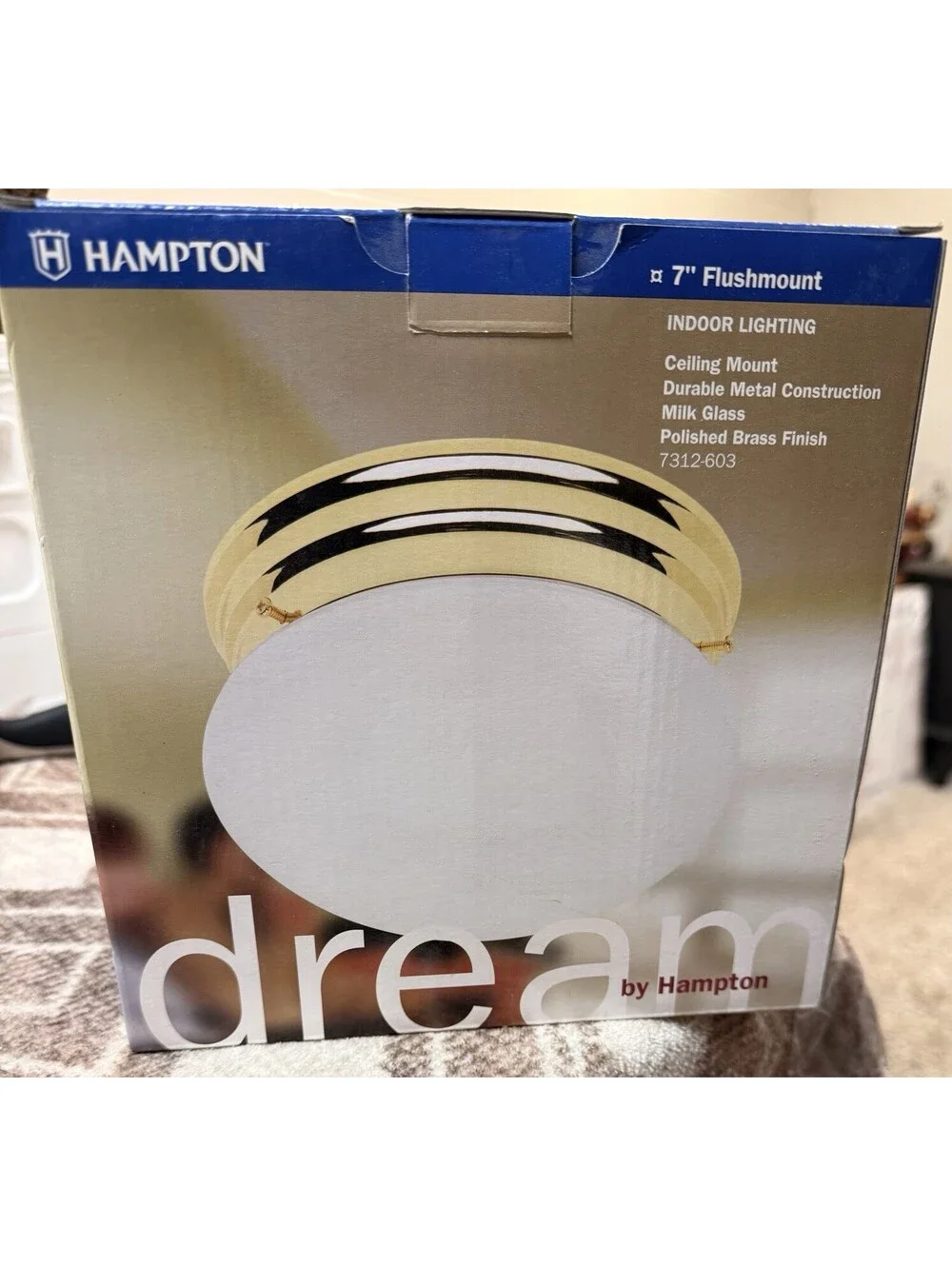 Hampton Indoor Lighting 7.25 Flush Mount Brass Finish  White Milk Glass